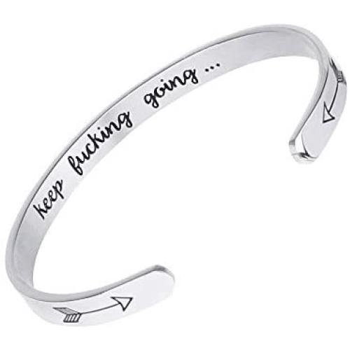 GUERNO Inspirational Gifts for Women Cuff Bracelet Bangle Personalized Motivational Mantra Quote Keep Going Stainless Steel Engraved Come Encouragement Jewelry