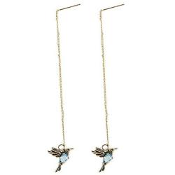 Hummingbird Bird Tassel Chain Stud Earrings Threader Birds Crystal Long Tassel Drop Dangle Earrings for Women Girls Jewelry Gifts