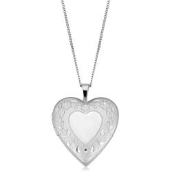 Kooljewelry Rhodium Plated Brass Heart Locket with Sterling Silver Curb Chain Necklace (18 inch)