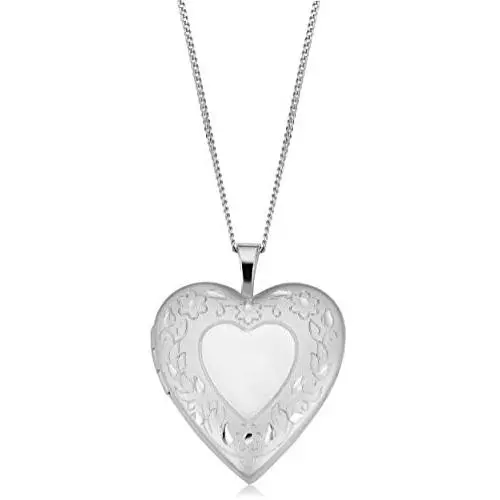 Kooljewelry Rhodium Plated Brass Heart Locket with Sterling Silver Curb Chain Necklace (18 inch) Kooljewelry Rhodium Plated Brass Heart Locket with Sterling Silver Curb Chain Necklace (18 inch)