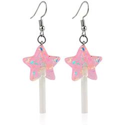 5 Pairs Cute Resin Star-shaped Lollipop Drop Earring Handmade Candy Color Simulation Food Dangle Earring