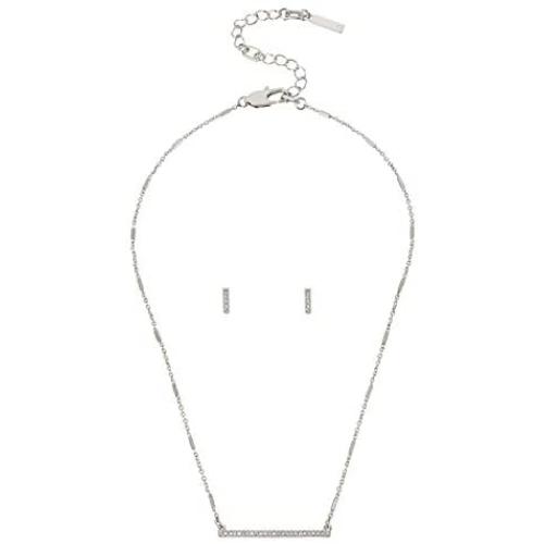 Pave Bar Pendant Necklace & Stud Earrings Set