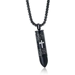 Molike Stainless Steel English Lords Prayer Cross Bullet Pendant Urn Ashes Necklace for Men, 22 Inch Chain