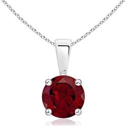 January Birthstone - Classic Round Garnet Solitaire Pendant Necklace in Silver (6mm Garnet)