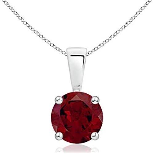 January Birthstone - Classic Round Garnet Solitaire Pendant Necklace in Silver (6mm Garnet)