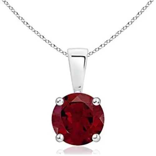 January Birthstone - Classic Round Garnet Solitaire Pendant Necklace in Silver (6mm Garnet) January Birthstone - Classic Round Garnet Solitaire Pendant Necklace in Silver (6mm Garnet)