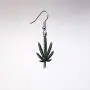 Marijuana Weed Pot Leaf Dangle Earrings Green Enamel on Pewter