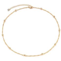 Gold Dainty Heart/Pearl/Cross Choker Necklace,14K Gold Plated Tiny Delicate Bead Link Wave Chain Minimalist Choker Necklace for Women