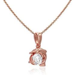 Sea of Ice Sterling Silver 6mm CZ Happy Dolphin Pendant Necklace for Women Girl, 18 Inch