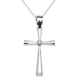 Religious Jewelry by FDJ Sterling Silver Solitaire Diamond Cross Elegant Pendant Necklace