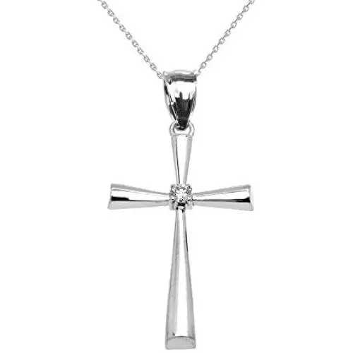 Religious Jewelry by FDJ Sterling Silver Solitaire Diamond Cross Elegant Pendant Necklace Religious Jewelry by FDJ Sterling Silver Solitaire Diamond Cross Elegant Pendant Necklace