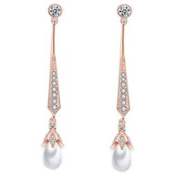 Scarlvambo Womens Simulated Pearl Cubic Zirconia Chandelier Pierced Dangle Bride Earrings