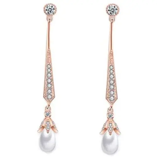 Scarlvambo Womens Simulated Pearl Cubic Zirconia Chandelier Pierced Dangle Bride Earrings Scarlvambo Womens Simulated Pearl Cubic Zirconia Chandelier Pierced Dangle Bride Earrings