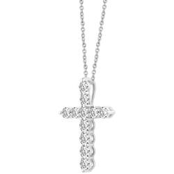 Classic Cross Pendant Necklace with Natural Round Diamonds Set in 925 Sterling Silver with 18 Inch Silver Cable Chain