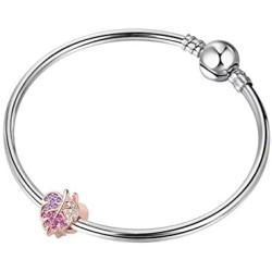 NanMuc Rose Gold Sparkling Leaves Bead Charms for Snake Chain Bracelet for Women Girls Daughter Sister