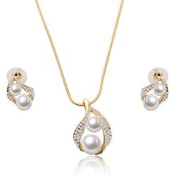 CENWA Water Drop Earring Necklace Set Water Drop Pearl Golden Zirconia Jewelry Bride Wedding Jewelry Maid of Honor Bridesmaid Wedding Gift