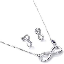 Cubic Zirconia 925 Sterling Silver Infinity Necklace or Earrings Forever Love Heart Jewelry Valentines Gift (Necklace)