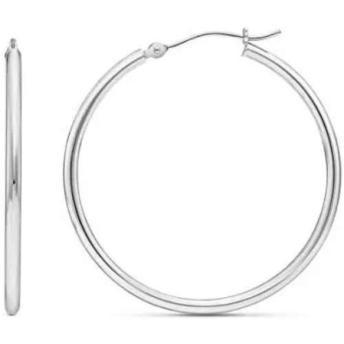 14k White Gold Classic Round Hoop Earrings 14k White Gold Classic Round Hoop Earrings