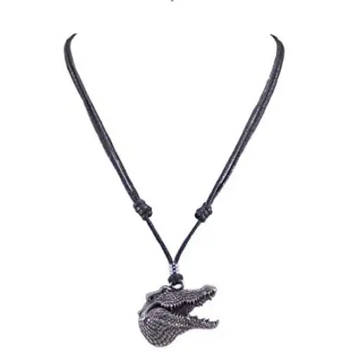BlueRica Gator Head Pendant on Adjustable Black Rope Cord Necklace (Old Silver) BlueRica Gator Head Pendant on Adjustable Black Rope Cord Necklace (Old Silver)