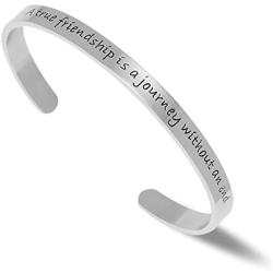 NewChiChi Cuff Bracelet Engraved A True Friendship is a Journey Without an End Inspirational Jewelry