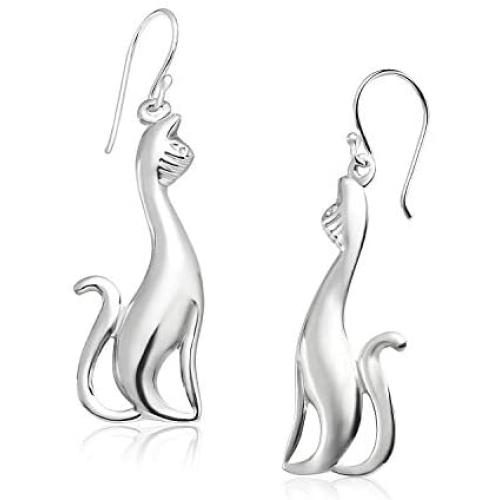 Big Apple Hoops - High Polish Sterling Silver Big Hollow Cat Drop Dangle Lightweight Earrings Made from Genuine Solid 925 Sterling Silver Special Fashion Gifts for Men, Teens, Women