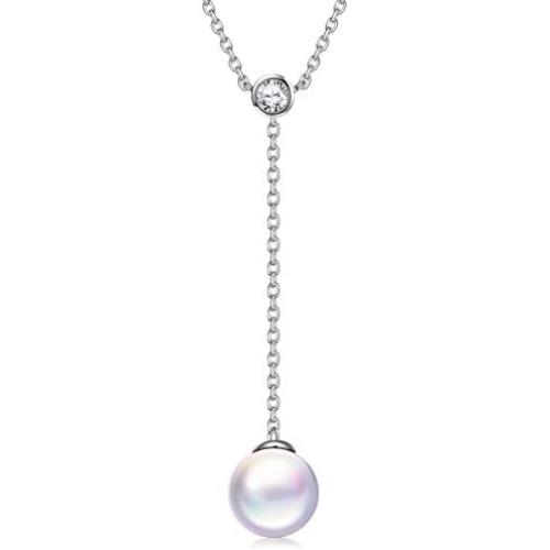 J.LUNA The Countess, Necklace Gifts for Mom Crystal White Pearl Sterling Silver Y Necklace for Women Jewelry with Cubic Zirconia Hypoallergenic Material with Gift Box, Christmas Birthday Gifts