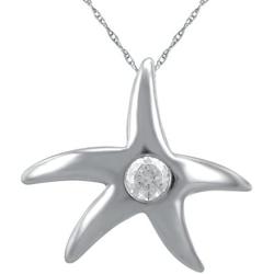 Star Shaped Necklace in Sterling Silver and Natural diamonds (CTTW 0.10, Color H-I, Clarity I2 I3) with Chain for Women and Girls