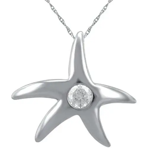 Star Shaped Necklace in Sterling Silver and Natural diamonds (CTTW 0.10, Color H-I, Clarity I2 I3) with Chain for Women and Girls