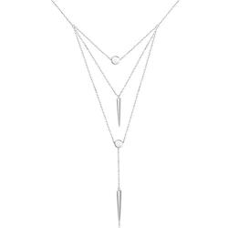 S925 Sterling Silver Multilayer Layered Connected Long Y Pendant Necklace for Women