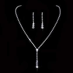 Unicra Bride Silver Bridal Necklace Earrings Set Crystal Wedding Jewelry Set Rhinestone Choker Necklace for Women and Girls (3 piece set - 2 earrings and 1 necklace)(NK070-2)
