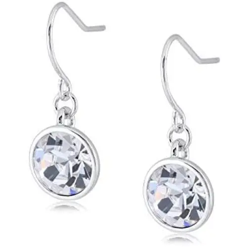 UPSERA Silver Tone 10mm Round Crystals from Swarovski Simulated Birthstone Dangle Earrings