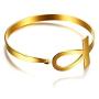 PJ Jewelry Stainless Steel Egyptian Ankh Cross Key of Life Open Cuff Bangle Bracelet for Women