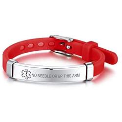 VNOX NO Needle OR BP This ARM Silicone Rubber Stainless Steel Adjust Bracelet Wristband Gift for Boys Girls Kids,Red