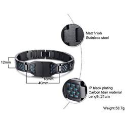 MPRAINBOW Mens Personalized Bracelet Message/Scripture/Quote/Proverb/Inspiring Words Engraved Stainless Steel Black Carbon Fiber Inlay Watch Band Adjustable Link Bracelet for Men Boy