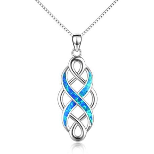 YFN Irish Celtic Knot Created Opal Pendant Necklace Infinity Love Sterling Silver CZ Jewelry 18''