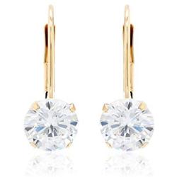 Quality Jewels 14k Gold Earrings, Yellow Gold Dangle Earrings with Round Cubic Zirconia Stone and Easy-to-Use Secure Leverback Clasp