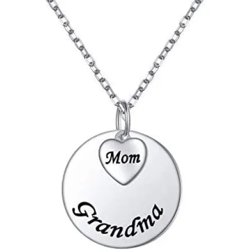 DAOCHONG S925 Sterling Silver Mom Grandma Necklace Pendant from Granddaughter Grandson