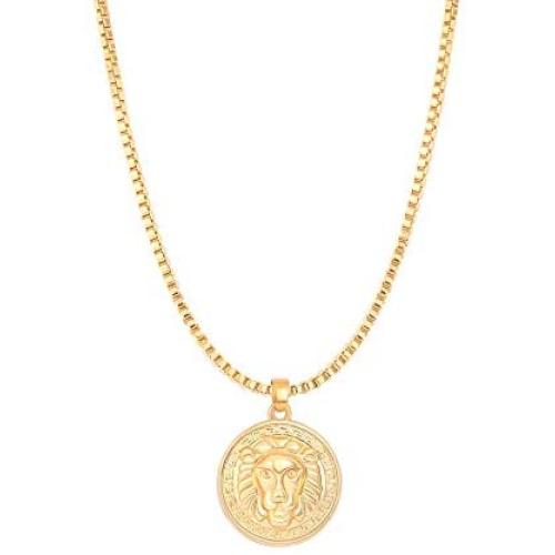 18k Gold Lion Head Pendant Necklace Womens Personalized Charm Necklace, Punk Jewelry