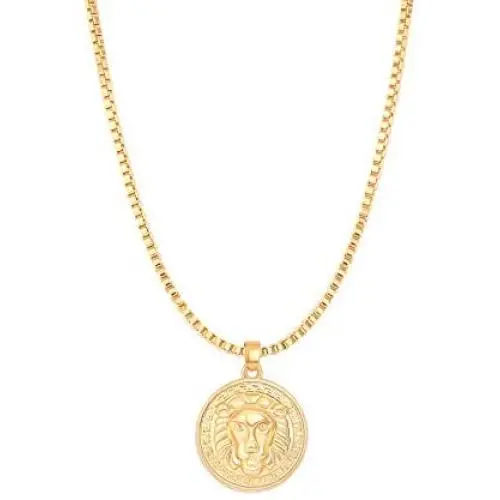 18k Gold Lion Head Pendant Necklace Womens Personalized Charm Necklace, Punk Jewelry
