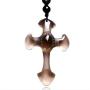 DUOVEKT Natural Ice Obsidian Cross Amulet Pendant Necklace for Women Men Hand Carved Stone Beads Chain Jewelry