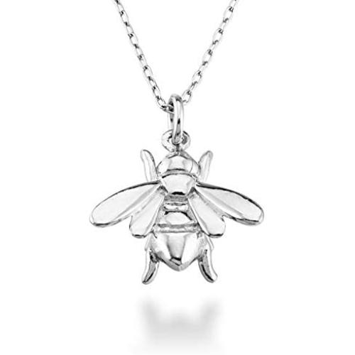 Miabella 925 Sterling Silver Italian Bumble Bee Charm Pendant Necklace for Women Teen Girls, Choice of White or 18K Yellow Gold Over Silver, 18 Inch Chain Made in Italy