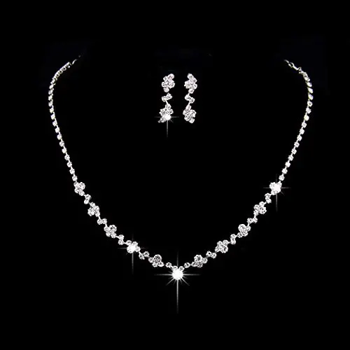 Barode Bridal Wedding Necklace Earring Set Silver Shiny Rhinestone Necklaces Bride Crystal Jewelry Accessories for Women and Girls Barode Bridal Wedding Necklace Earring Set Silver Shiny Rhinestone Necklaces Bride Crystal Jewelry Accessories for Women and Girls