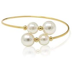 Lura Pearl Bangle: 24K Gold Plated Stainless Steel Shell Pearl Bangle Bracelet