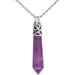 Natural Amethyst Gemstone Hexagonal Pointed Reiki Chakra Pendant Necklace 20 Inch High-Grade Iron Gift Box