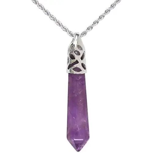 Natural Amethyst Gemstone Hexagonal Pointed Reiki Chakra Pendant Necklace 20 Inch High-Grade Iron Gift Box Natural Amethyst Gemstone Hexagonal Pointed Reiki Chakra Pendant Necklace 20 Inch High-Grade Iron Gift Box