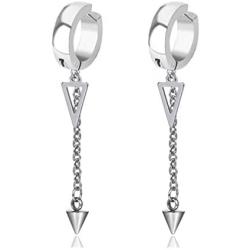 Fusamk Punk Rock Stainless Steel Triangle Ear Clip Earrings Spike Long Chain Dangle Earrings