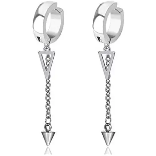 Fusamk Punk Rock Stainless Steel Triangle Ear Clip Earrings Spike Long Chain Dangle Earrings Fusamk Punk Rock Stainless Steel Triangle Ear Clip Earrings Spike Long Chain Dangle Earrings
