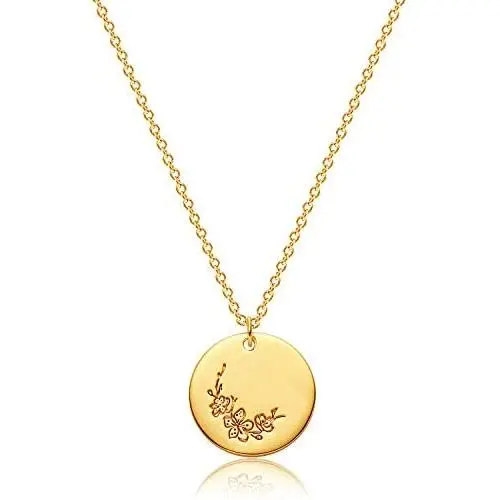 Mevecco Birth Flower Necklace 18k Gold Engraved Custom Floral Pendant Necklaces Dainty Birth Month Flower Disc Charm Hand Stamped Flower Disk Necklace Personalized Jewelry Birthday Gift for Her Mevecco Birth Flower Necklace 18k Gold Engraved Custom Floral Pendant Necklaces Dainty Birth Month Flower Disc Charm Hand Stamped Flower Disk Necklace Personalized Jewelry Birthday Gift for Her