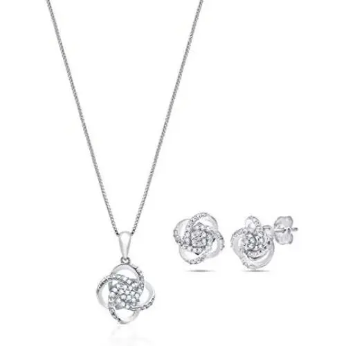 1/4 CT.TW. Genuine Diamond Love Knot Gift Boxed Set in Sterling Silver with 18'' Box Chain 1/4 CT.TW. Genuine Diamond Love Knot Gift Boxed Set in Sterling Silver with 18'' Box Chain