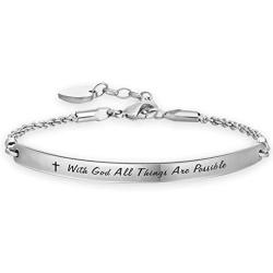 Eigso Christian Bracelet Bangle Religious Scripture Gift Bible Verse Baptism Jewelry for Goddaughter Godmother Women.